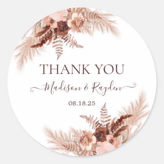 Sticker Rond Pampas Mariage moderne Burange Pampas Merci (Devant)