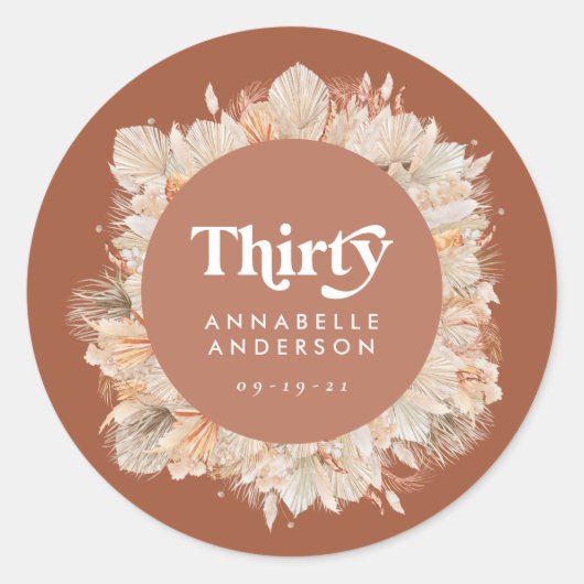 Sticker Rond Pampas moderne herbe terre cuite 30e anniversaire (Devant)