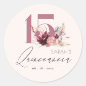 Sticker Rond Pampas rose Floral Grass Quinceanera 15e anniversa (Devant)