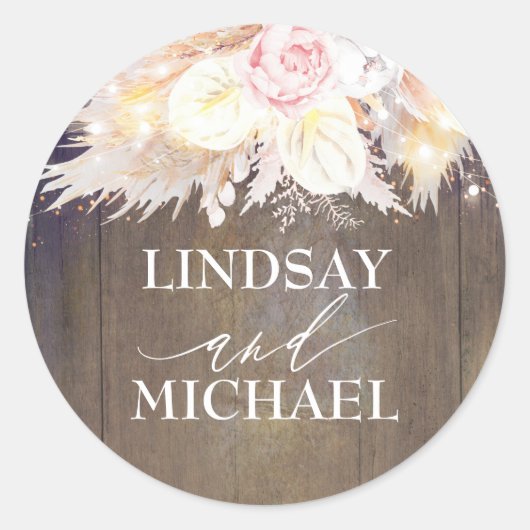 Sticker Rond Pampas rose Floral Mariage en bois d'herbe (Devant)
