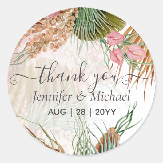 Sticker Rond Pampas Tropical Grass Terracotta Mariage (Devant)