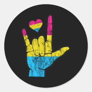 Sticker Rond Pan ASL Pride Pansexual Perte auditive Sourds débu