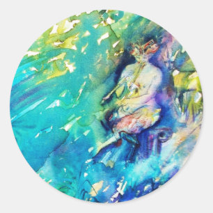 STICKER ROND PAN JOUER FLUTE ET CERF EN BOIS VERT