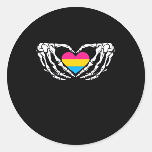 Sticker Rond Pan Pride Skeleton Halloween Pan Goth Heart (Devant)