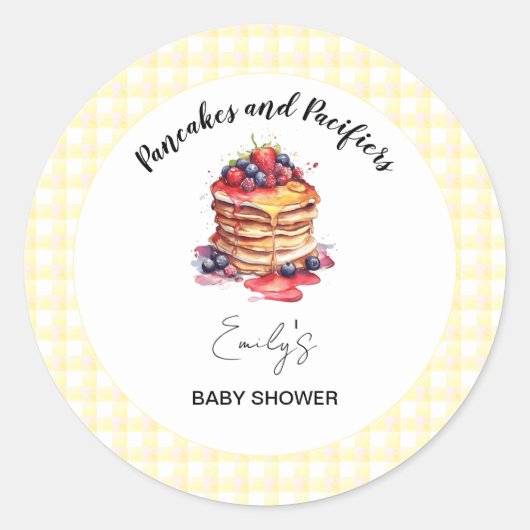 Sticker Rond Pancakes et Pacificateurs En vichy Baby shower pla (Devant)