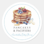 Sticker Rond Pancakes & Pacifiers Blue Boy Baby Shower (Devant)