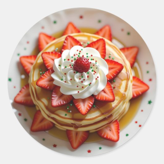 Sticker Rond Pancakes with Whipped Cream & Christmas Sprinkles (Devant)