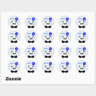 Sticker Rond Panda 1er anniversaire mignonne ajouter nom bleu