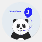 Sticker Rond Panda 1er anniversaire mignonne ajouter nom bleu (Devant)