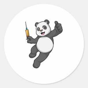 Sticker Rond Panda à la vaccination avec seringue