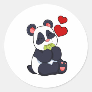 Sticker Rond Panda à manger des Feuilles