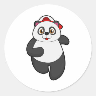 Sticker Rond Panda à Running avec Casquette