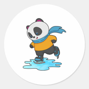 Sticker Rond Panda au patinage sur glace avec patins sur glace 