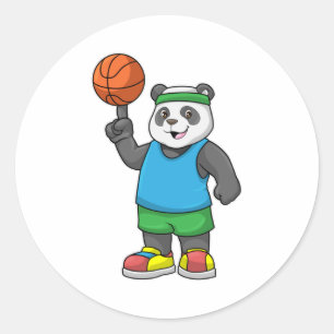 Sticker Rond Panda aux sports avec basket-ball