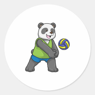 Sticker Rond Panda aux sports avec volleyball