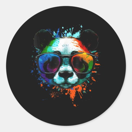 Sticker Rond Panda Avec Lunettes De Soleil Avec Bouffées D'Encr (Devant)
