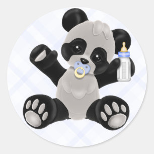 Sticker Rond Panda avec Pacifier Blue Baby Boy