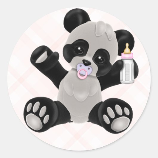 Sticker Rond Panda avec Pacifier Pink Baby Girl (Devant)