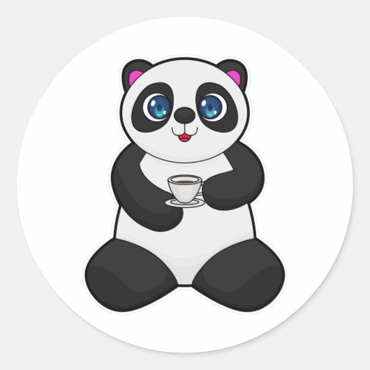 Sticker Rond Panda avec tasse de café (Devant)