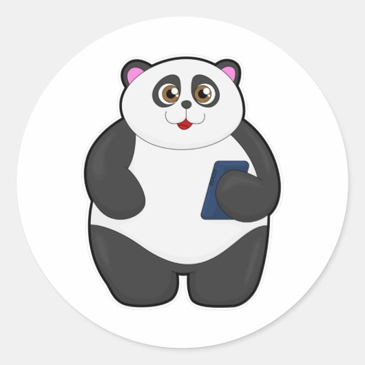 Sticker Rond Panda avec téléphone portable (Devant)