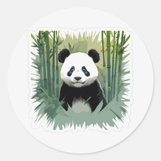 Sticker Rond Panda Bear Bamboo en forêt (Devant)