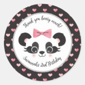 Sticker Rond Panda Bear Coeur rose Filles Anniversaire (Devant)
