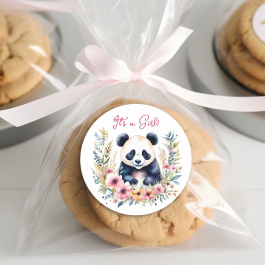 Sticker Rond Panda Bear in Flowers La fille C'est une fille