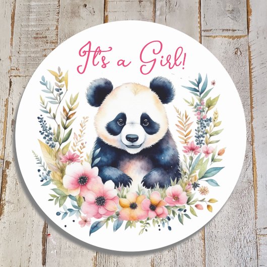 Sticker Rond Panda Bear in Flowers La fille C'est une fille
