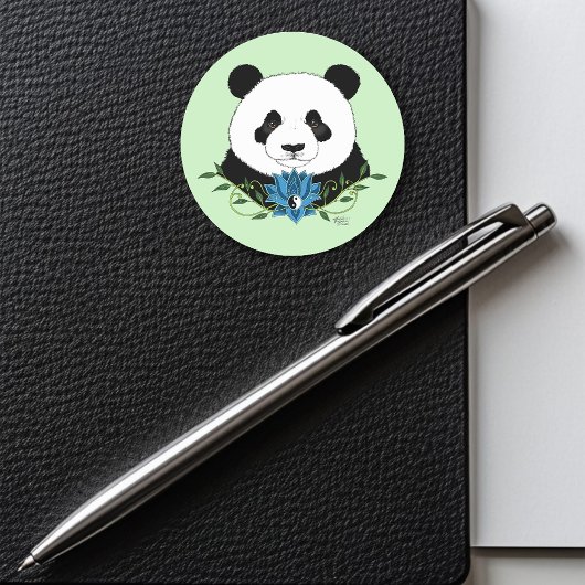 Sticker Rond Panda Bear Lotus