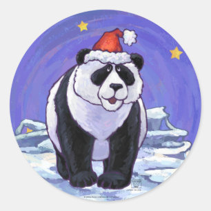 Sticker Rond Panda Bear Noël