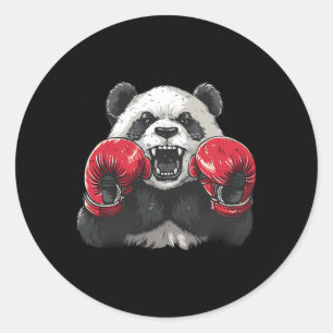 Sticker Rond Panda Boxeur Avec Gants de Boxe Kickboxing Drôle B