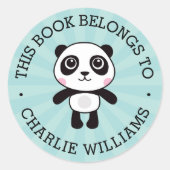 Sticker Rond Panda ce livre appartient aux enfants nom d'école (Devant)