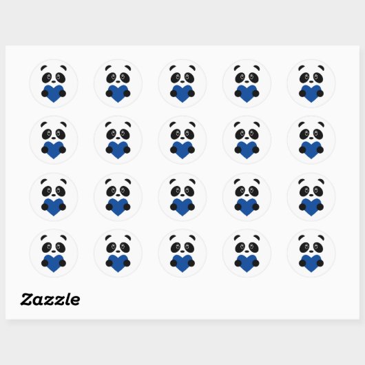 Sticker Rond Panda Coeur Bleu (Feuille)