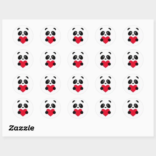 Sticker Rond Panda Coeur Rouge (Feuille)