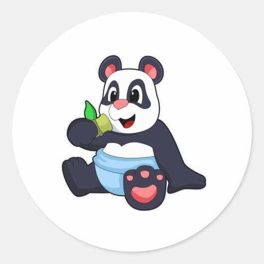 Sticker Rond Panda comme bébé avec Bambus (Devant)