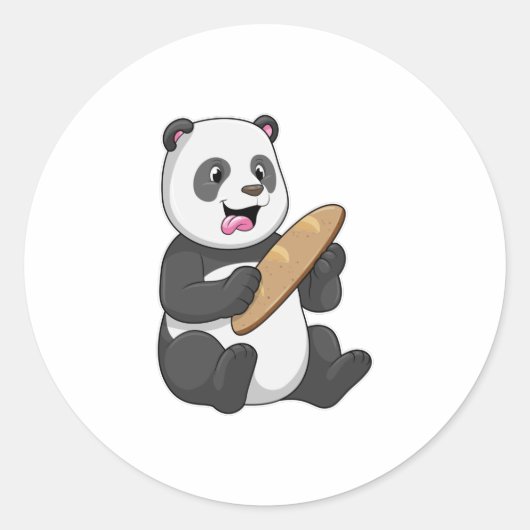 Sticker Rond Panda comme boulanger avec pain (Devant)