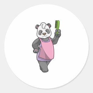 Sticker Rond Panda comme coiffeur avec peigne