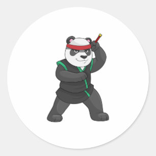 Sticker Rond Panda comme Ninja en costume