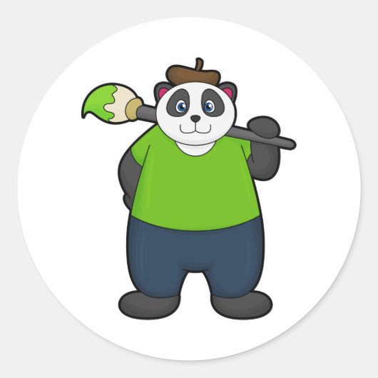 Sticker Rond Panda comme peintre avec pinceau (Devant)