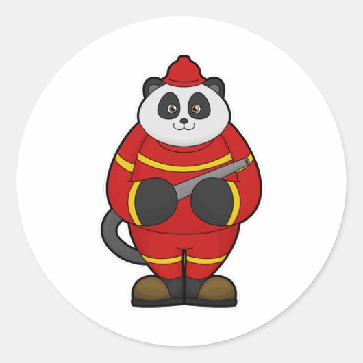 Sticker Rond Panda comme pompier avec tuyau (Devant)