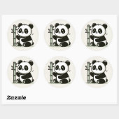 Sticker Rond Panda Cute Avec Bambou (Feuille)