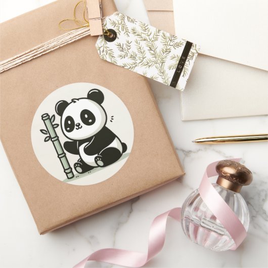 Sticker Rond Panda Cute Avec Bambou (Cadeaux)