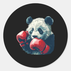 Sticker Rond Panda Cute Avec Gants De Boxe Costume
