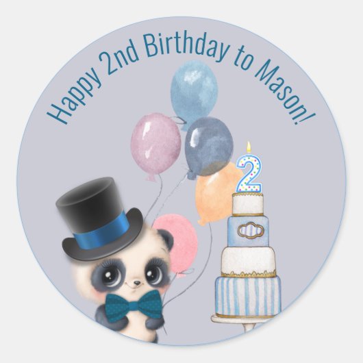 Sticker Rond Panda dans le chapeau supérieur | 2e anniversaire  (Devant)