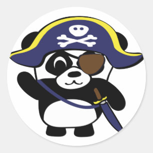 Sticker Rond Panda dans le costume de pirate bleu de la marine