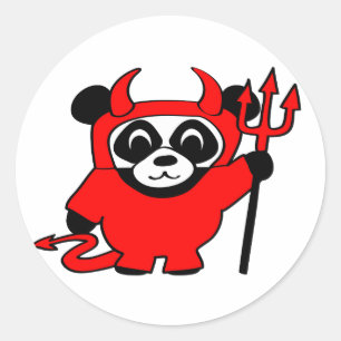 Sticker Rond Panda dans le costume du diable rouge