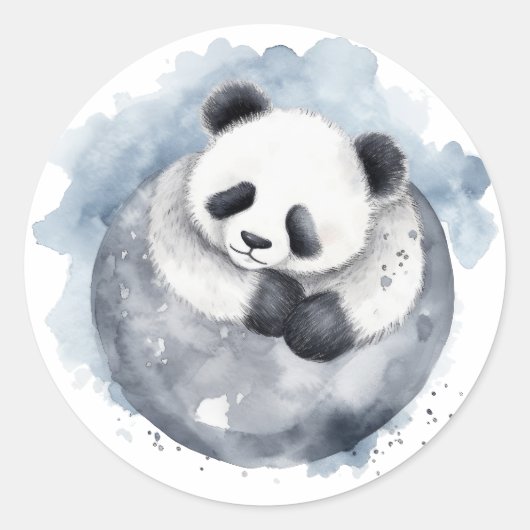Sticker Rond Panda d'aquarelle mignonne dorée (Devant)