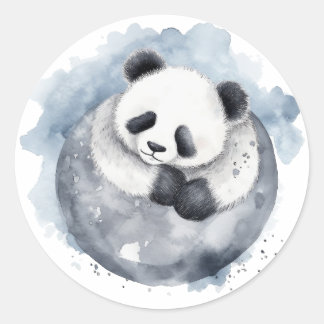 Sticker Rond Panda d'aquarelle mignonne dorée