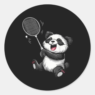 Sticker Rond Panda de badminton drôle joueur de badminton raque