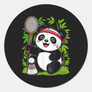 Sticker Rond Panda de badminton épuisé - Ani de navette drôle m